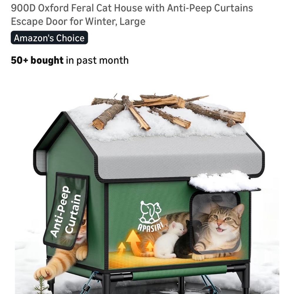 Apisiri Weatherproof Insulated Green Outdoor Cat House with Anti-Peep Curtains